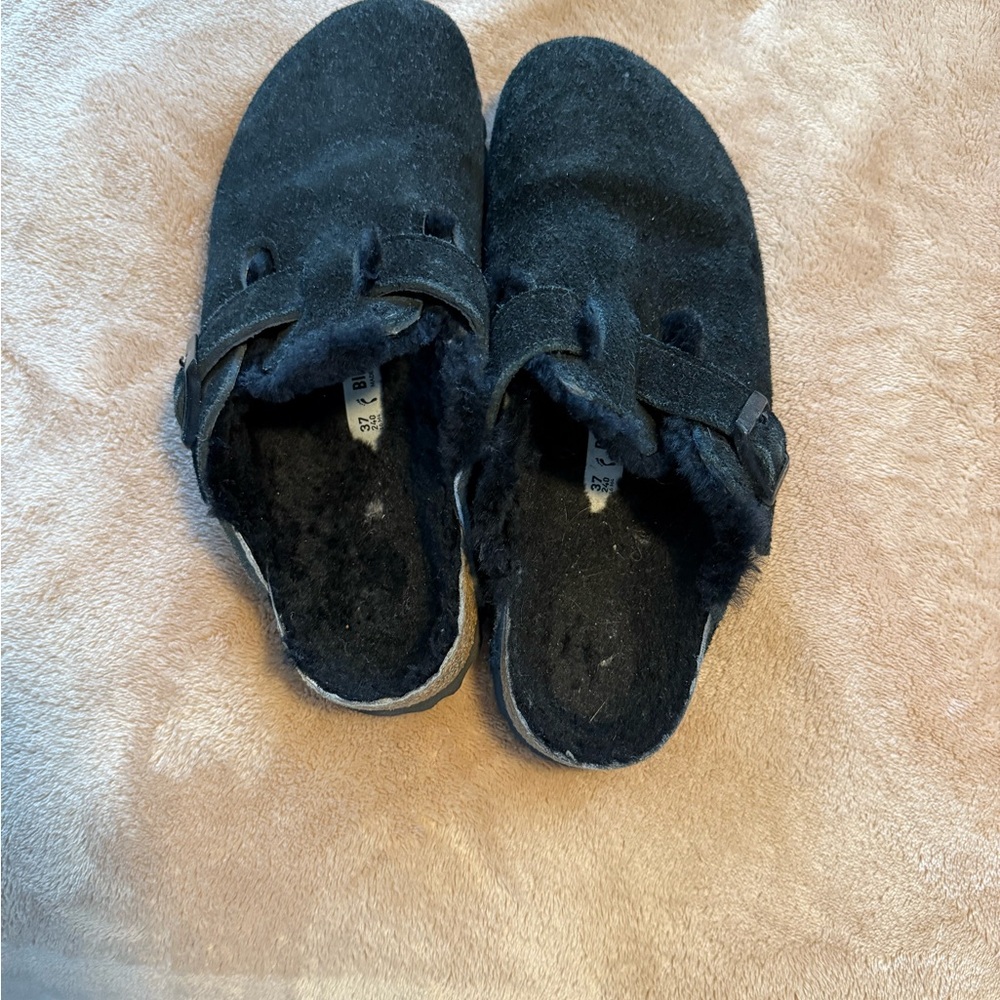 Birkenstock Black Fuzzy Mules